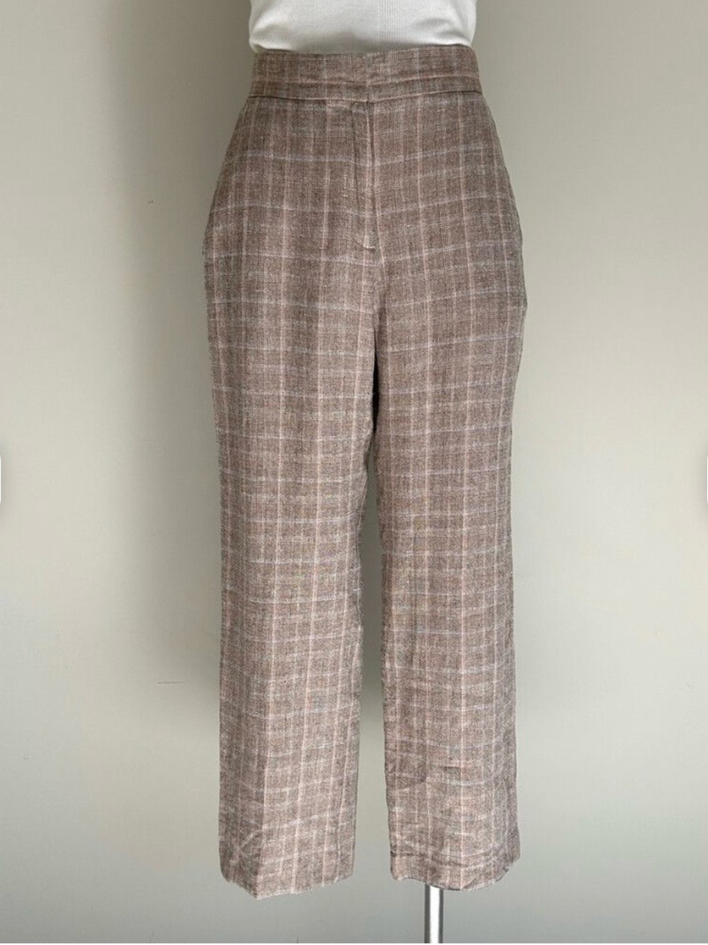 Maje Taupe Linen-Blend Plaid Pants - Size 40FR (US L) - NWT ($300US)!